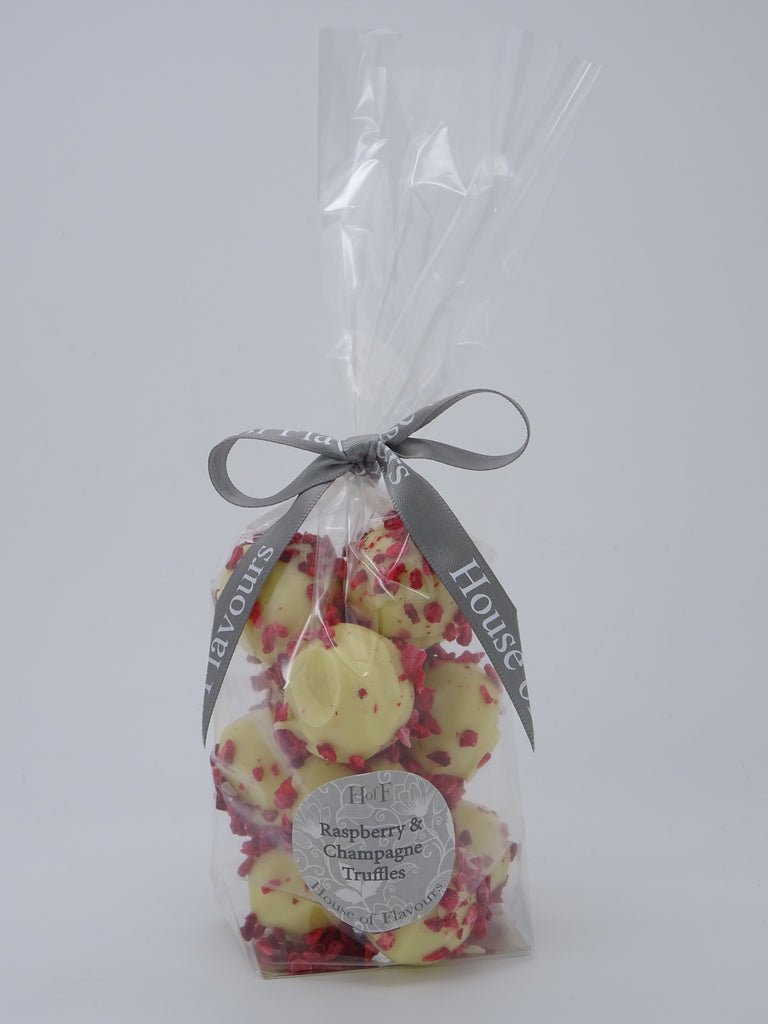 Raspberry and Champagne Truffles in a Ribboned Bag