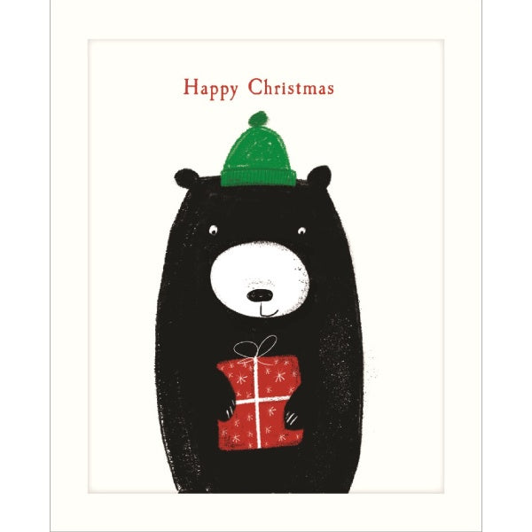 Bear Green Hat & Present Christmas Card