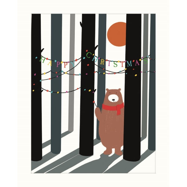 Bear In Woods With Lights Card