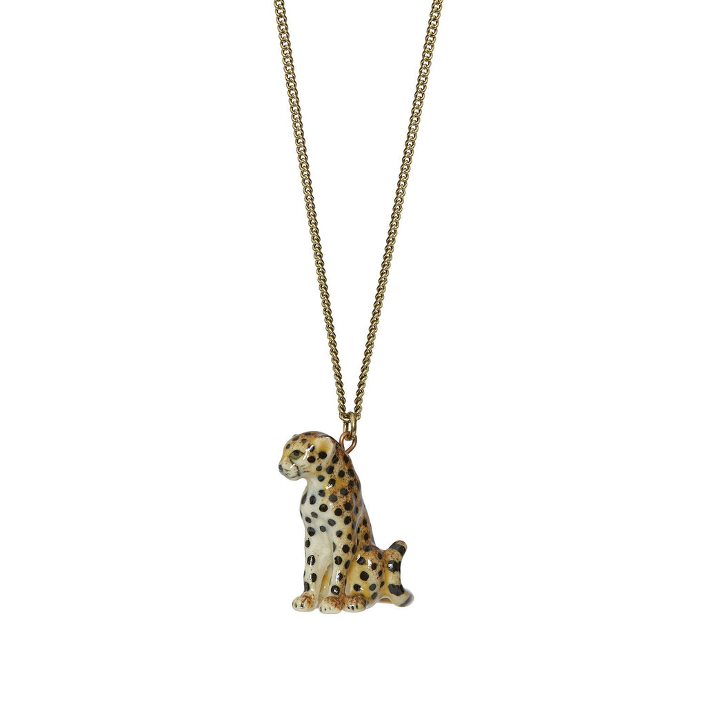 Gold Plated Necklace with Hand Painted Sitting Cheetah