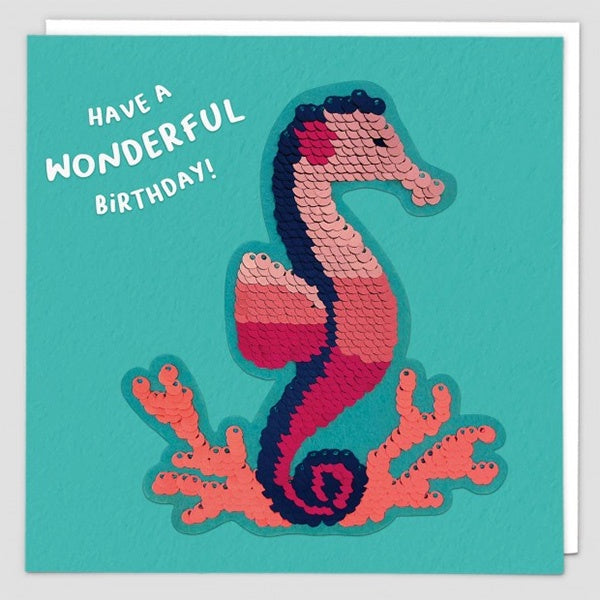 Have A Wonderful Birthday Seahorse Sequin Patch Card