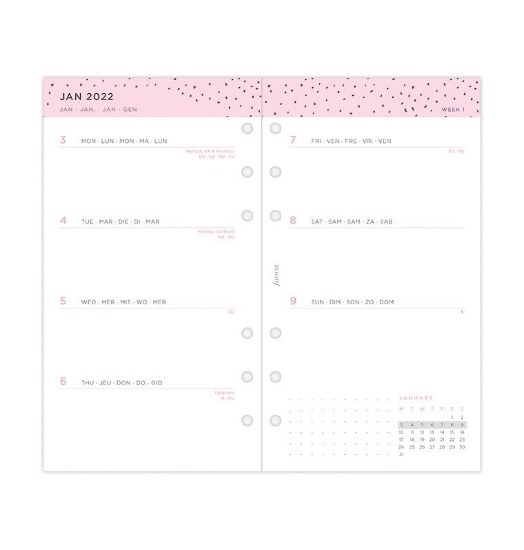 2022 Filofax  Personal Week To View Confetti Refill