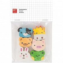 Animal Faces Erasers Pack of 6