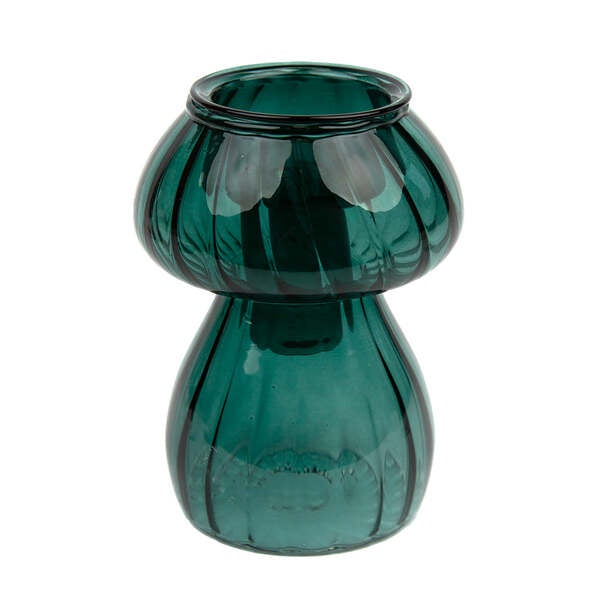 Glass Mushroom Candle Holder Green