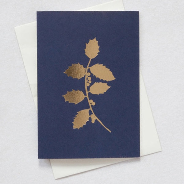 Holly Navy & Brass Christmas Card