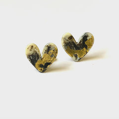 Glass and Gold Heart Stud Earrings