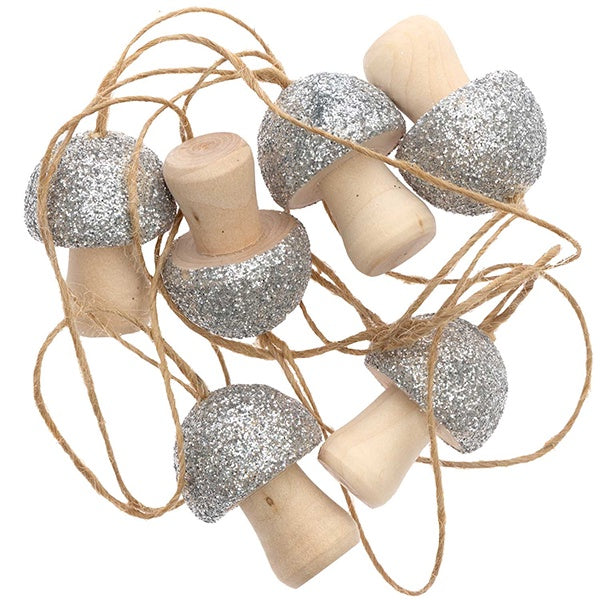 Silver Glitter Hanging Mushroom Decorations