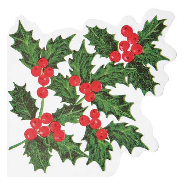 Botanical Holly Shaped Napkin 16 Pack