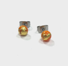 Orange and Gold Glass Mini Stud Earrings