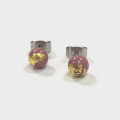 Pink and Gold Glass Mini Stud Earrings