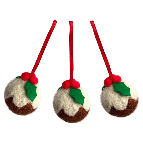 Botanical Holly Pudding Felt Decorations 3 Pack