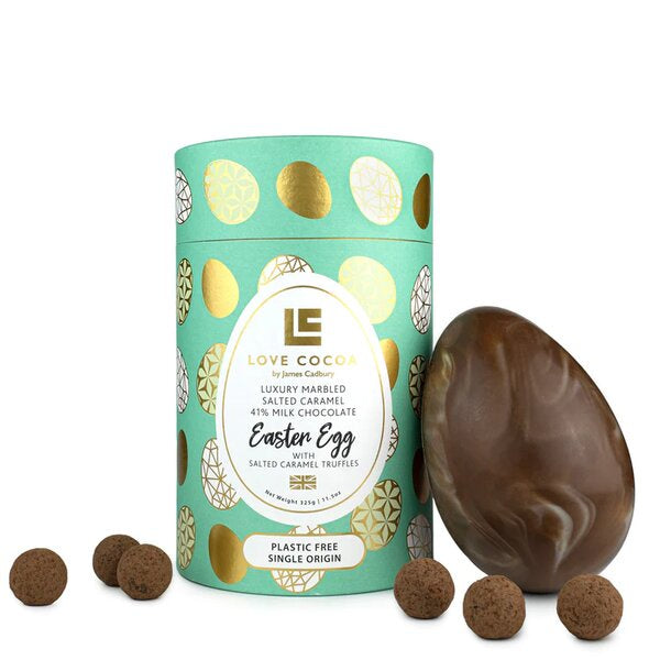 Salted Caramel Milk Chocolate Marbled Easter Egg 325g with Salted Caramel Truffles