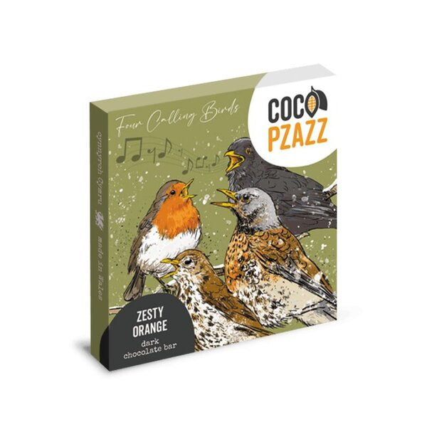 Four Calling Birds Coco Pzazz Dark Chocolate Bar Zesty Orange 80g