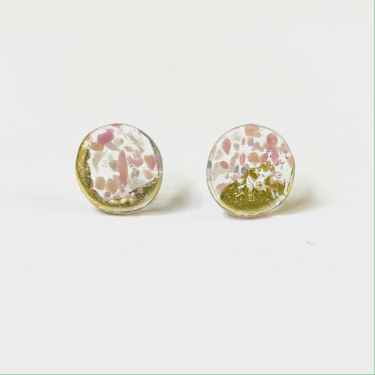 Sakura Glass and Gold Mottled Button Earrings