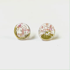 Sakura Glass and Gold Mottled Button Earrings