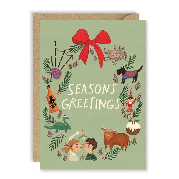 Seasons Greetings Wreath Christmas Card