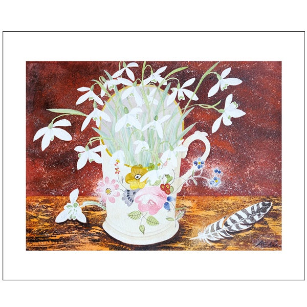 Snowdrops in a Floral Cup Card