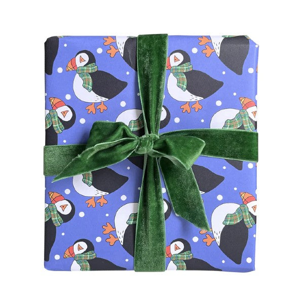 Tartan Puffin Christmas Sheet Wrap